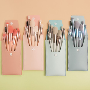 8 Pcs Personalized Stainless Steel Makeup Brushes Kit Custom Logo Silver Sample Size Travel Set Plastic Box Guangdong 33g Skin