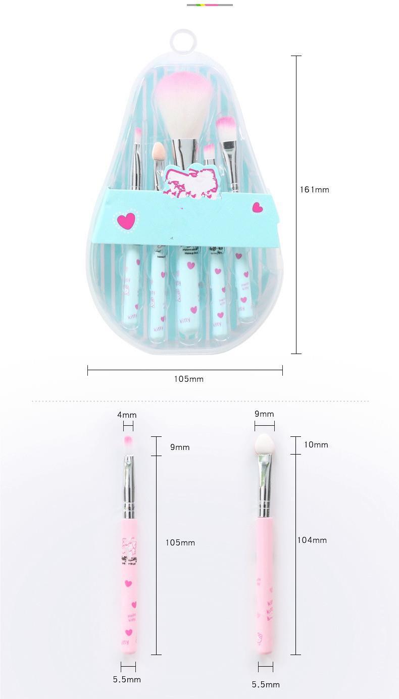 5-Piece Cute Natural Hair Lip Blush Eyeshadow Makeup Brush Set Plastic Handle-Travel-Friendly Smudge Style Drum Shape Cheek OEM