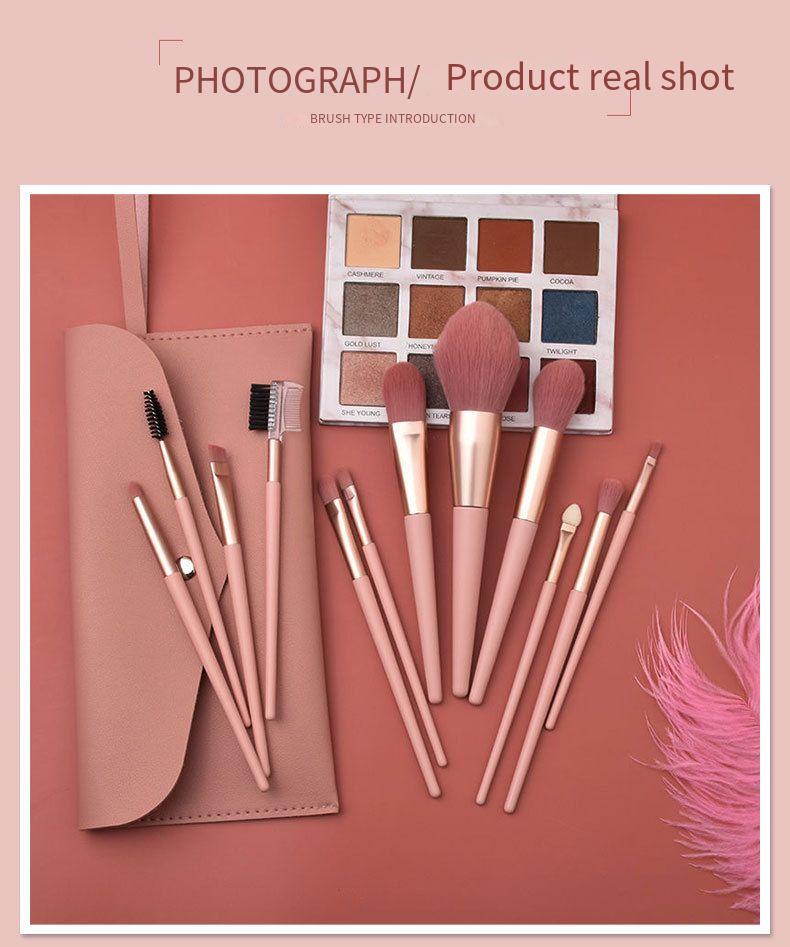 12-Piece Pink Makeup Brush Set Soft Loose Powder Foundation Brushes Beginner-Friendly Eye Shadow Beauty Makeup Tools