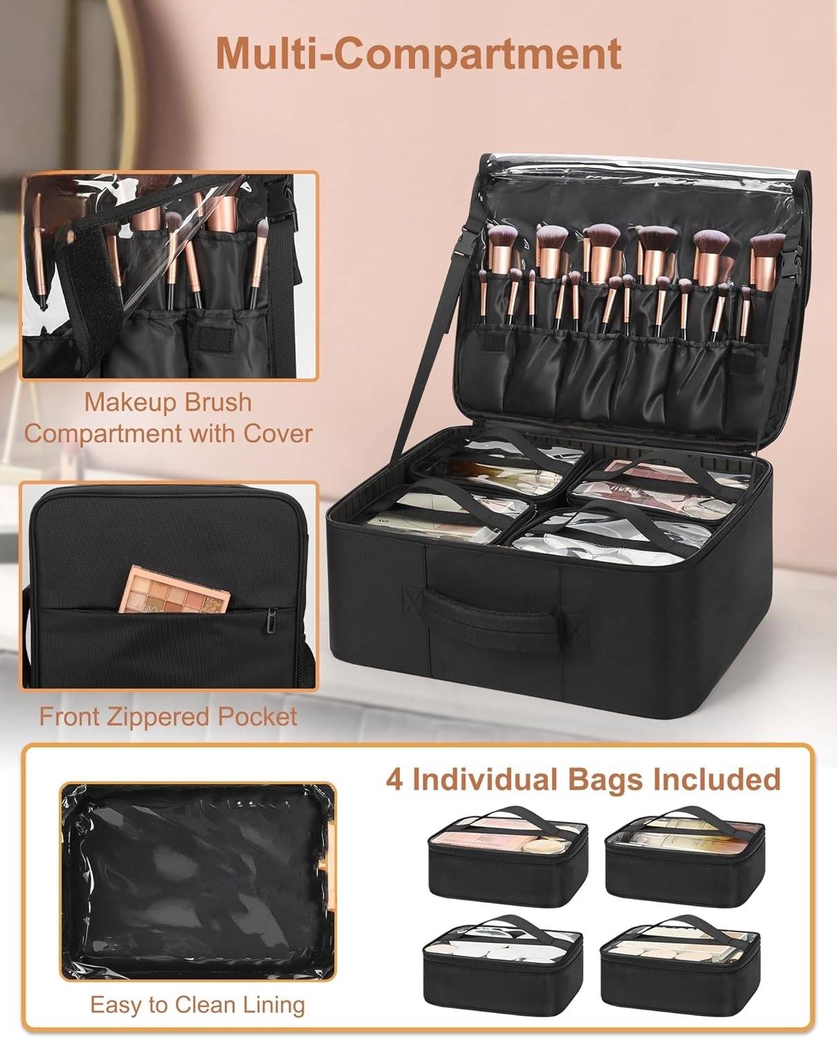 Dust-proof Bag Professional Makeup Artist Kit Set Bag Brush Storage Organizer Box with Dividers for Cosmetic Hair Tools Barber