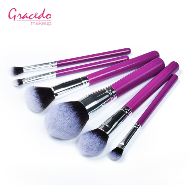 Luxury Professional Purple Foundation Concealer Face Cosmetic Brush Kit 6pcs Wood Soft Synthetic Fiber High Quality