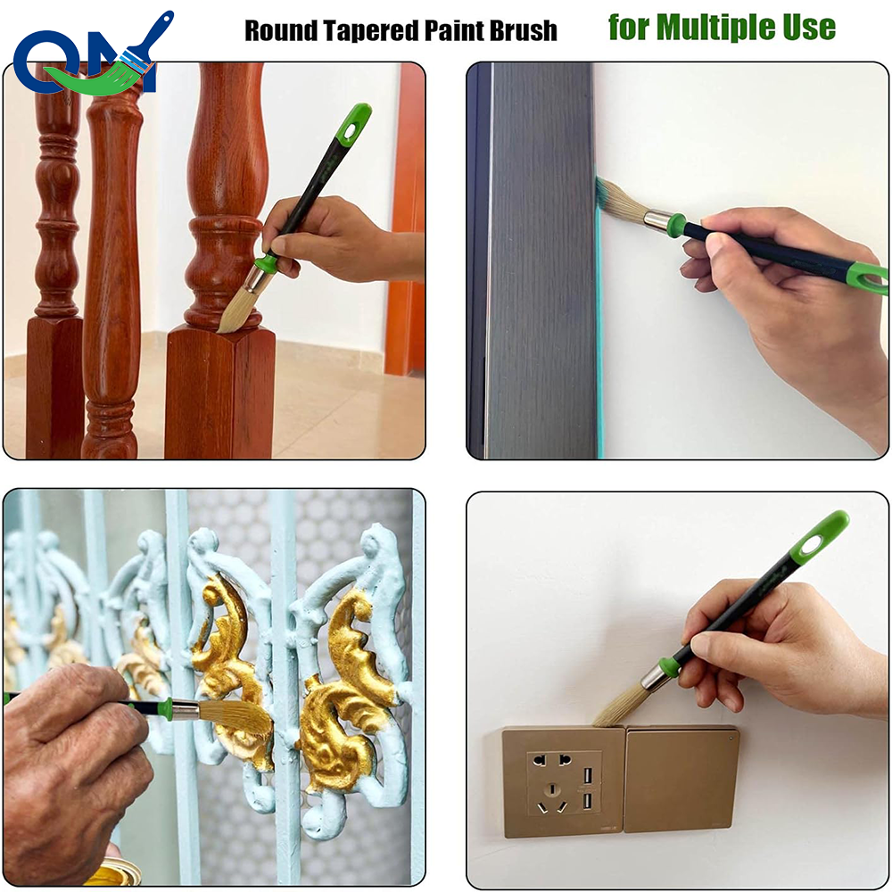 Custom Round-Head Artist Watercolor Paint Brushes With Nylon Hair And Rubber Handles Customized Color &amp; Logo For Detail Work