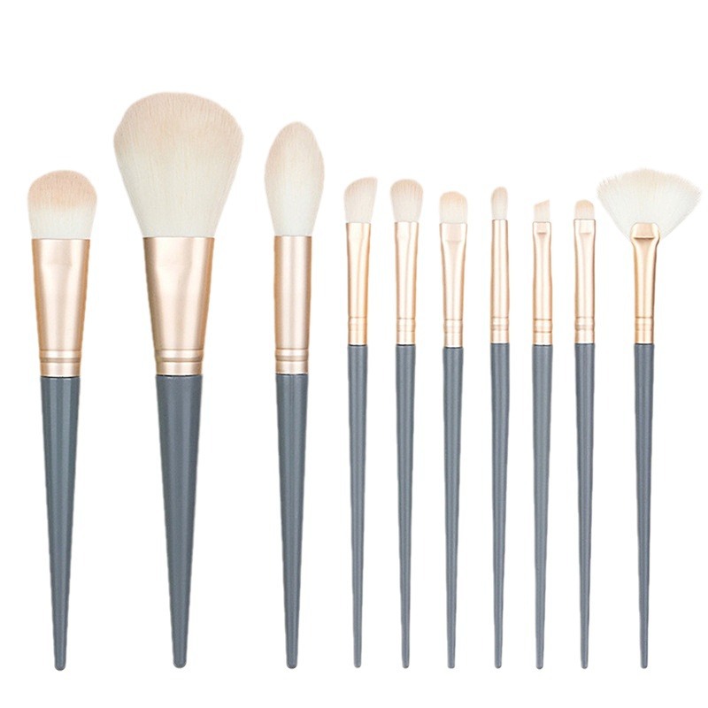 Portable Travel Makeup Brush Set 10Pcs - All-in-One Blending Kabuki Face Powder Brush Kit with Pouch