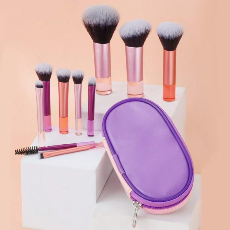 10 PCS Vegan Soft Synthetic Makeup Brush Set Portable Travel-friendly Full Face Makeup Brush Kit with PU Bag for Lips Use