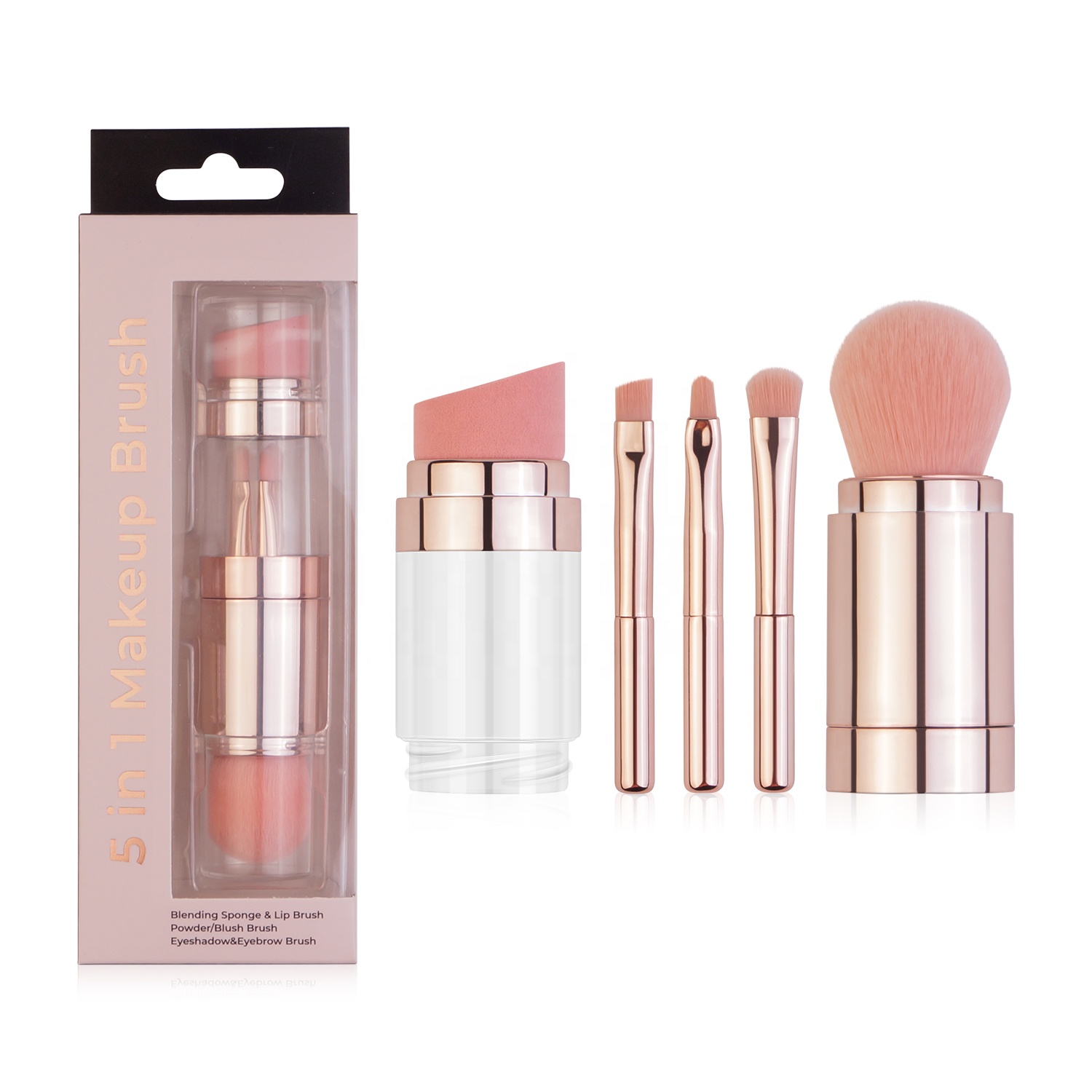New Style for Travel Double Side Makeup Brushes Retractable 5 in 1 Mini Makeup Brush Set