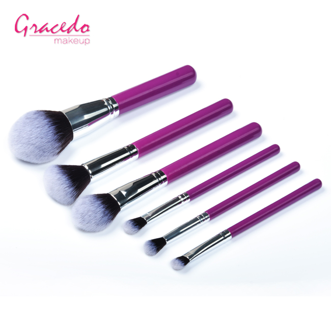 Luxury Professional Purple Foundation Concealer Face Cosmetic Brush Kit 6pcs Wood Soft Synthetic Fiber High Quality