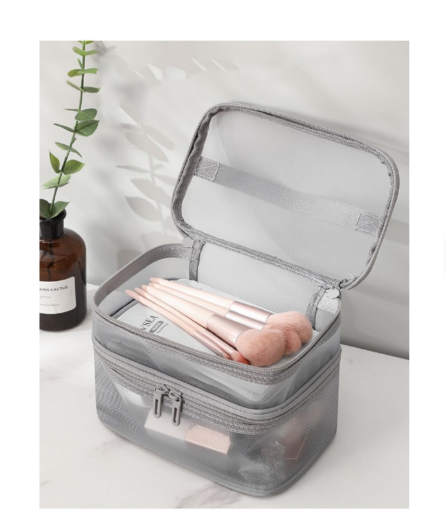 High Quality Two Layers Cosmetic case Brush Organizer Mesh Set Pouch Toiletry Travel Custom Makeup Bag