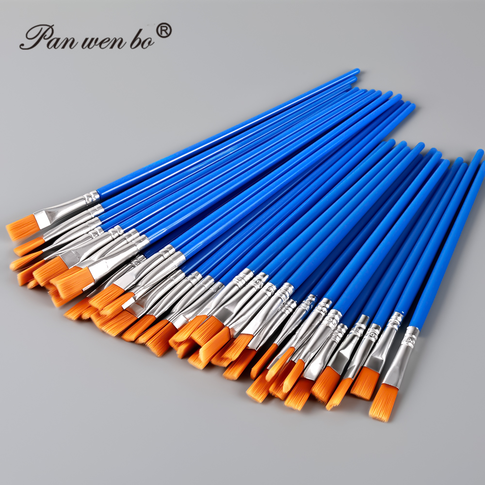 Art Supplies Manufacturers Custom Logo Nylon Handle Paintbrush Set Art Paint Brushes Professional Blue Paint Brushes