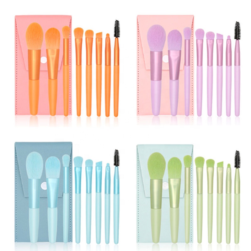 8pcs Macaron Makeup Brushes Set Eye Shadow Foundation Tool 8pcs Mini Travel Portable Cute Makeup Brush for Kids with Zipper Bag