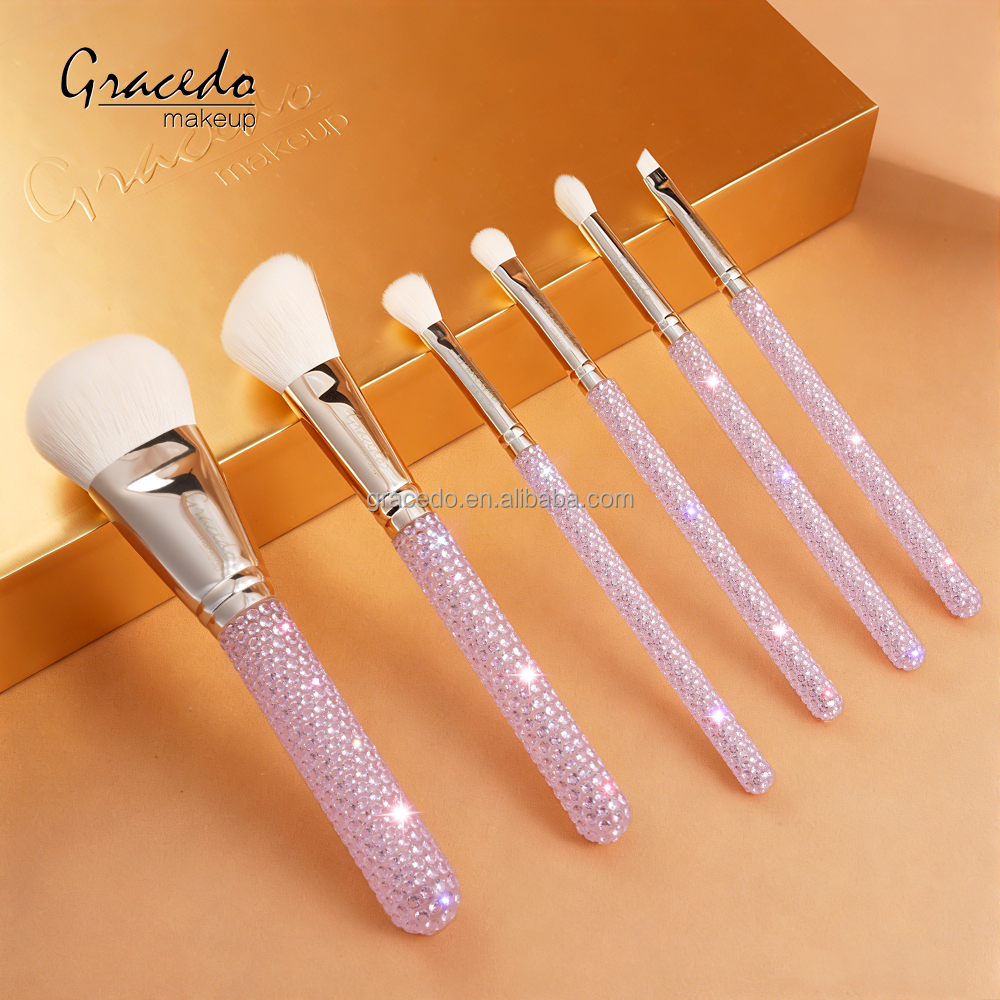 Factory New Arrival 6pcs Synthetic Hair Zircon Makeup Brushes Hand Inlaid Luxury Face Beauty Tools Preferred Beauty Brand