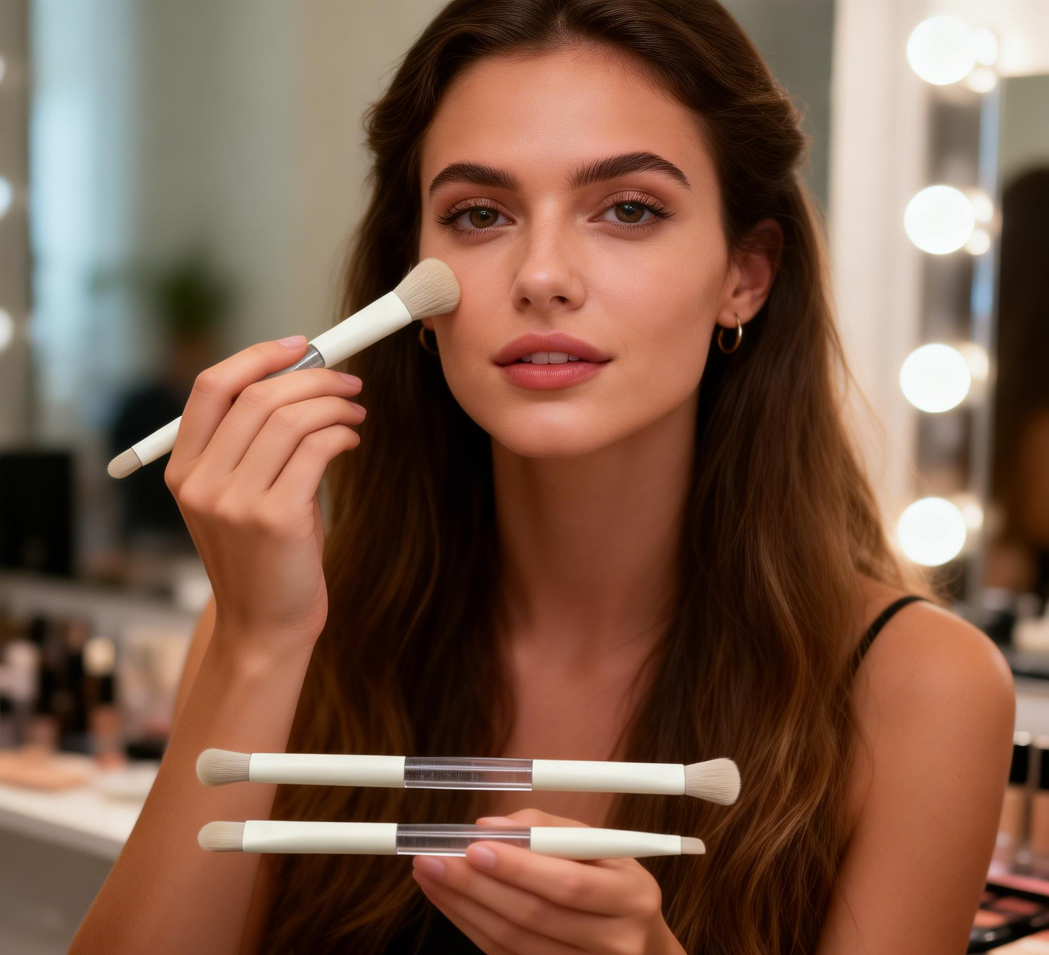 Compact Dual Ended Boxed Makeup Brush Set Synthetic Bristles Concealer Contour Face All in One Makeup Tool