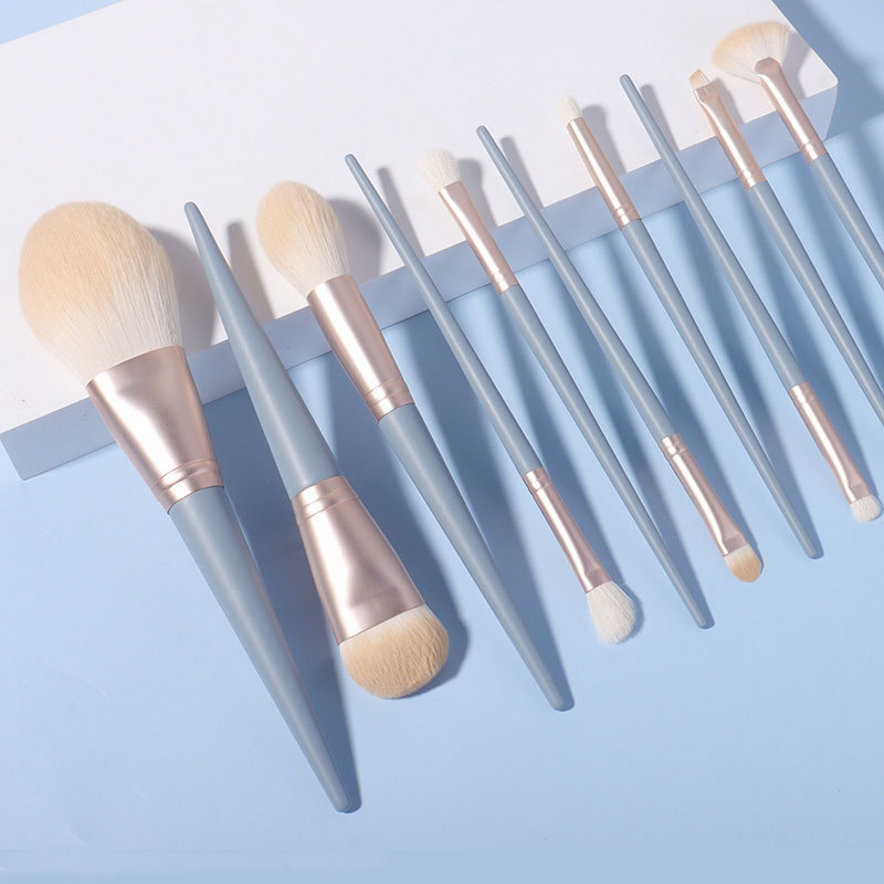 Portable Travel Makeup Brush Set 10Pcs - All-in-One Blending Kabuki Face Powder Brush Kit with Pouch