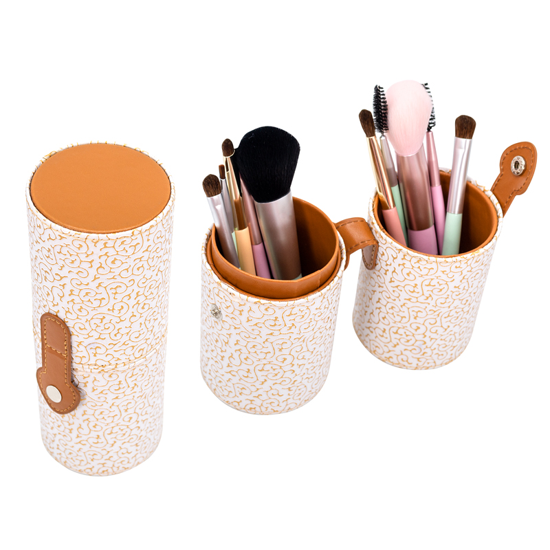 Custom Logo Pu Leather Cylinder Glam Cosmetic Brushes Women Holder Storage Organizer Case Set Gift Luxury Box Makeup Brush