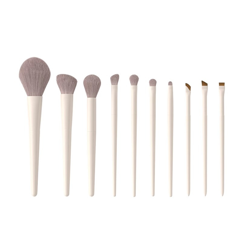 12-Piece Milk White Synthetic Fibre Eye Shadow Makeup Brush Set with Plastic Handle for Face and Eyes