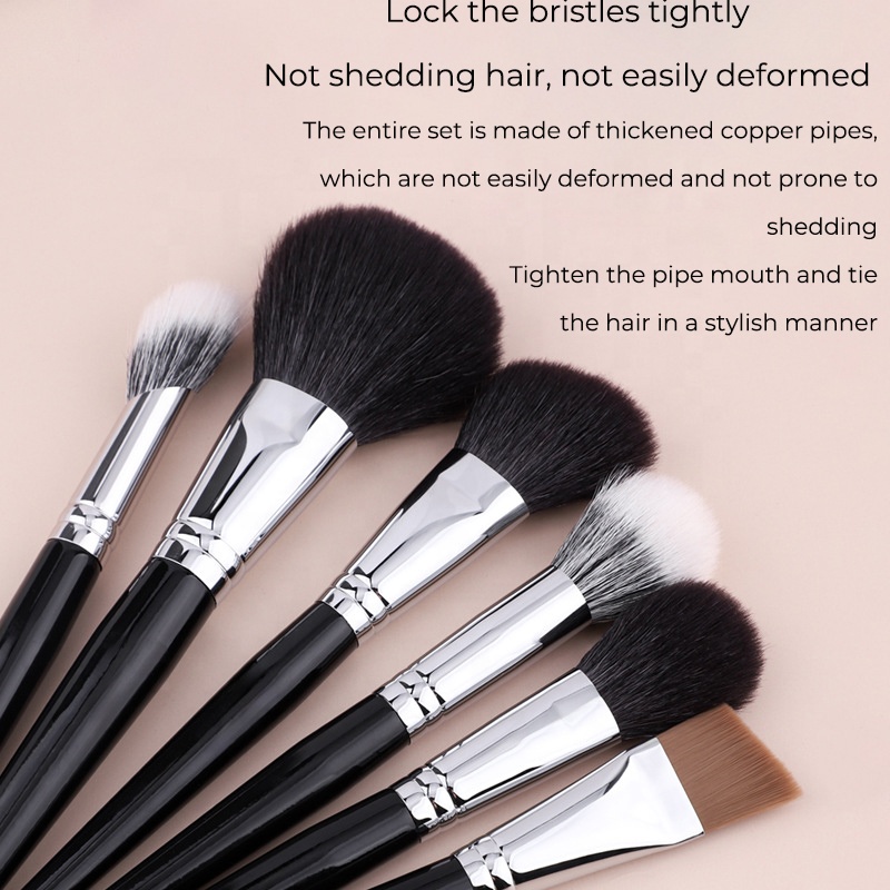 45PCS Professional Full Black Private Label For Women Natural Goat Hair Custom Logo High Quality Luxury Makeup Brushes Set