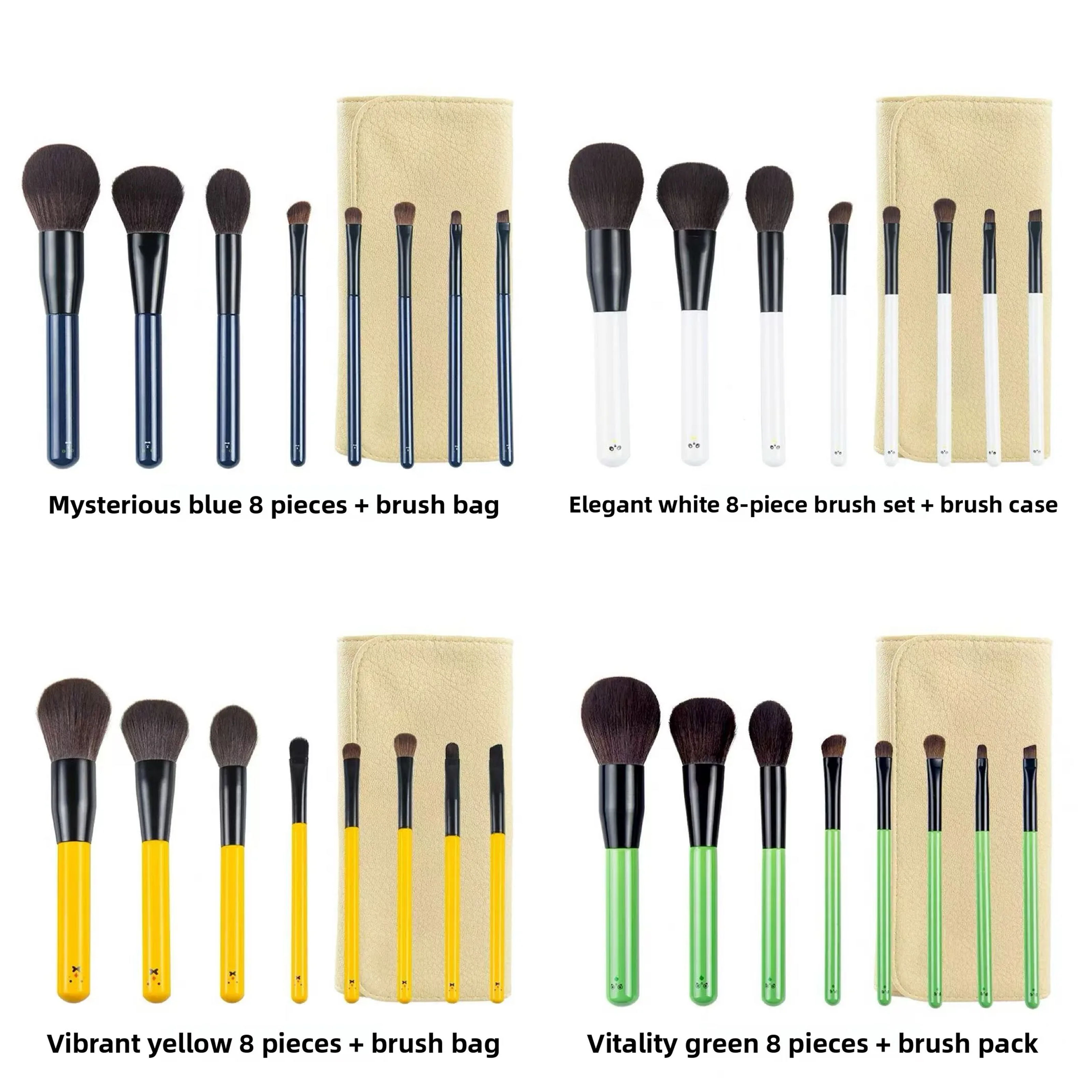 Eye Shadow Face Foundation Practical 4 Color 8-Piece Synthetic Fibre Makeup Brush Set Eco-friendly Plastic Handle Lychee Brush