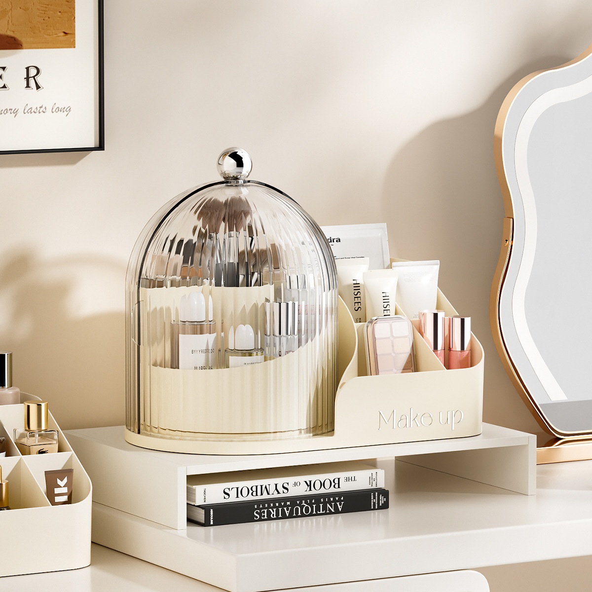 High-Style Minimalist Makeup Storage Box Transparent Rotating Makeup Brush Set Dustproof Cosmetic Storage Organizer Box