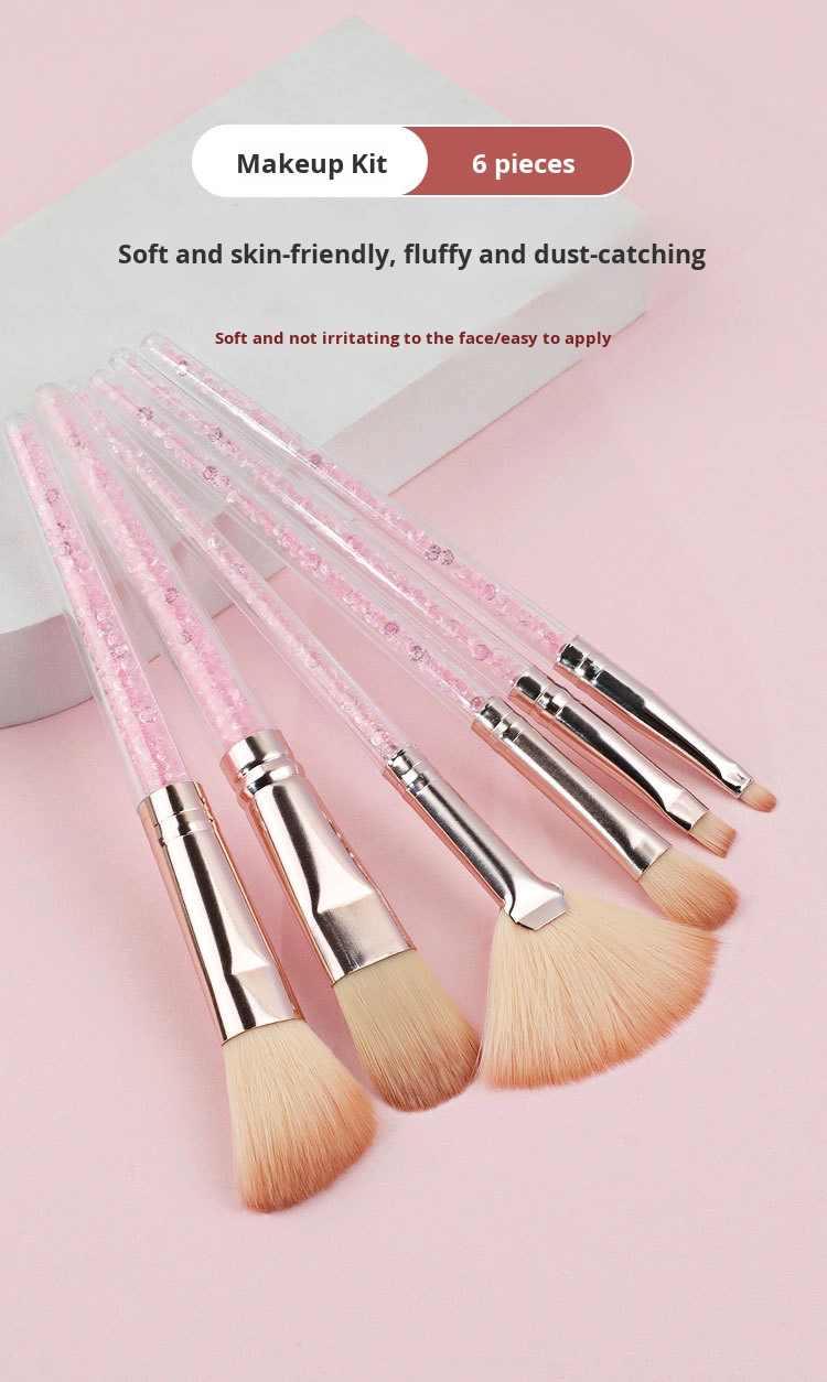 Portable 6-Piece Plastic Diamond Handle Makeup Brush Set Loose Powder Foundation Highlighter Concealer Eye Region Brush Tools