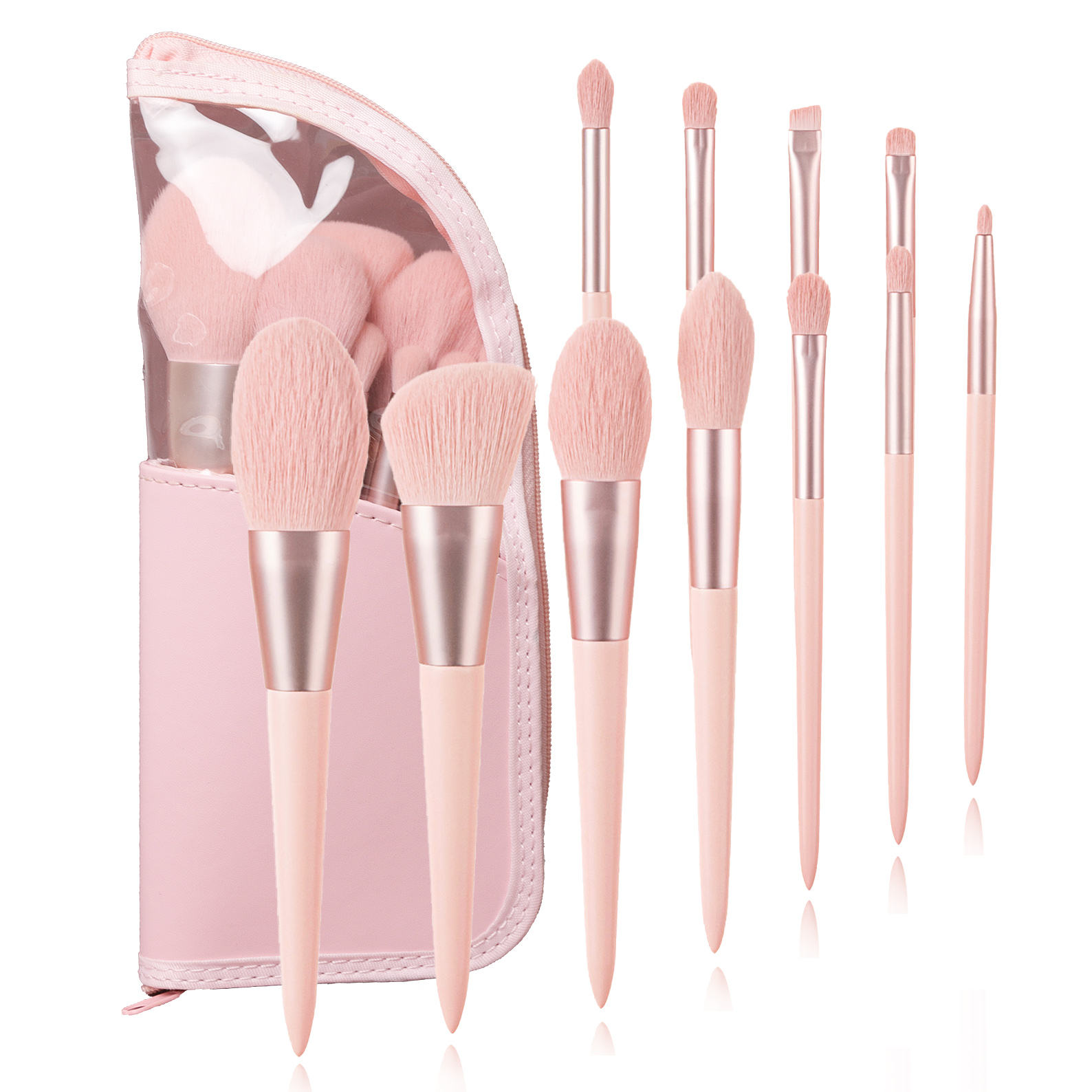 11pcs Makeup Brush Set Elegant Vegan Pink Wooden Handle Custom Logo Cosmetic Foundation Concealer Blush Brushes With Bag