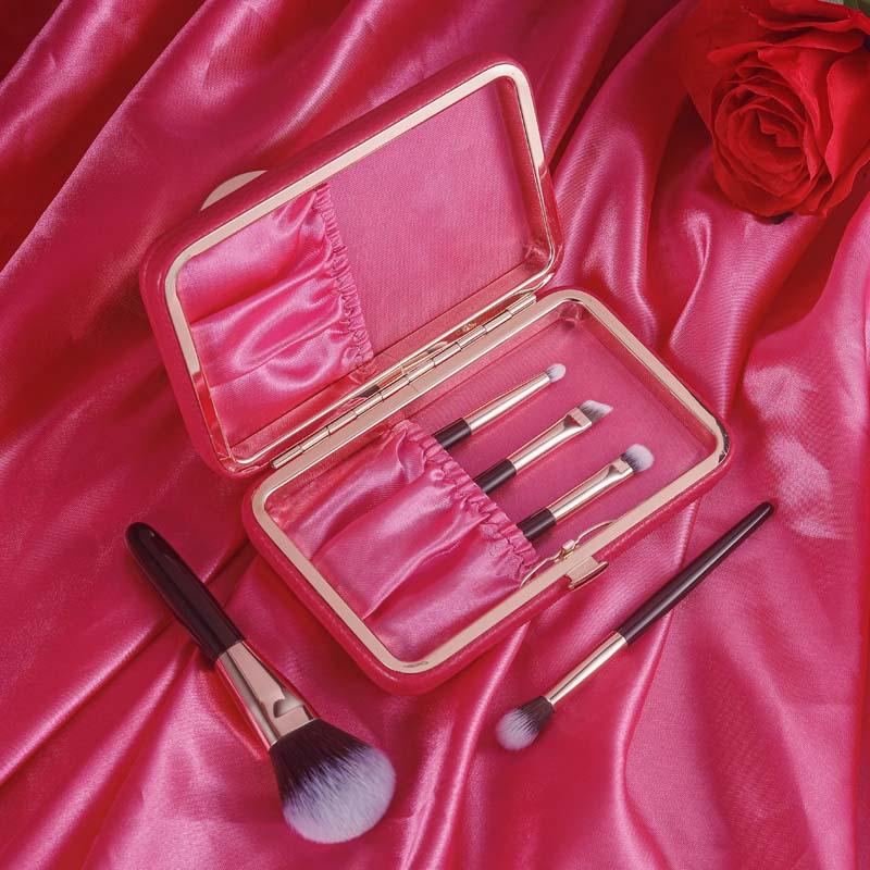 Travel Design Simple Customized Portable Private Label Mini Makeup Brush Set With Pink Makeup Brush Box Case Cosmetics Pouch