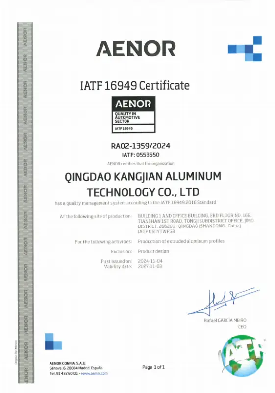 Kangjian ISO 9001 Quality Management System certification document