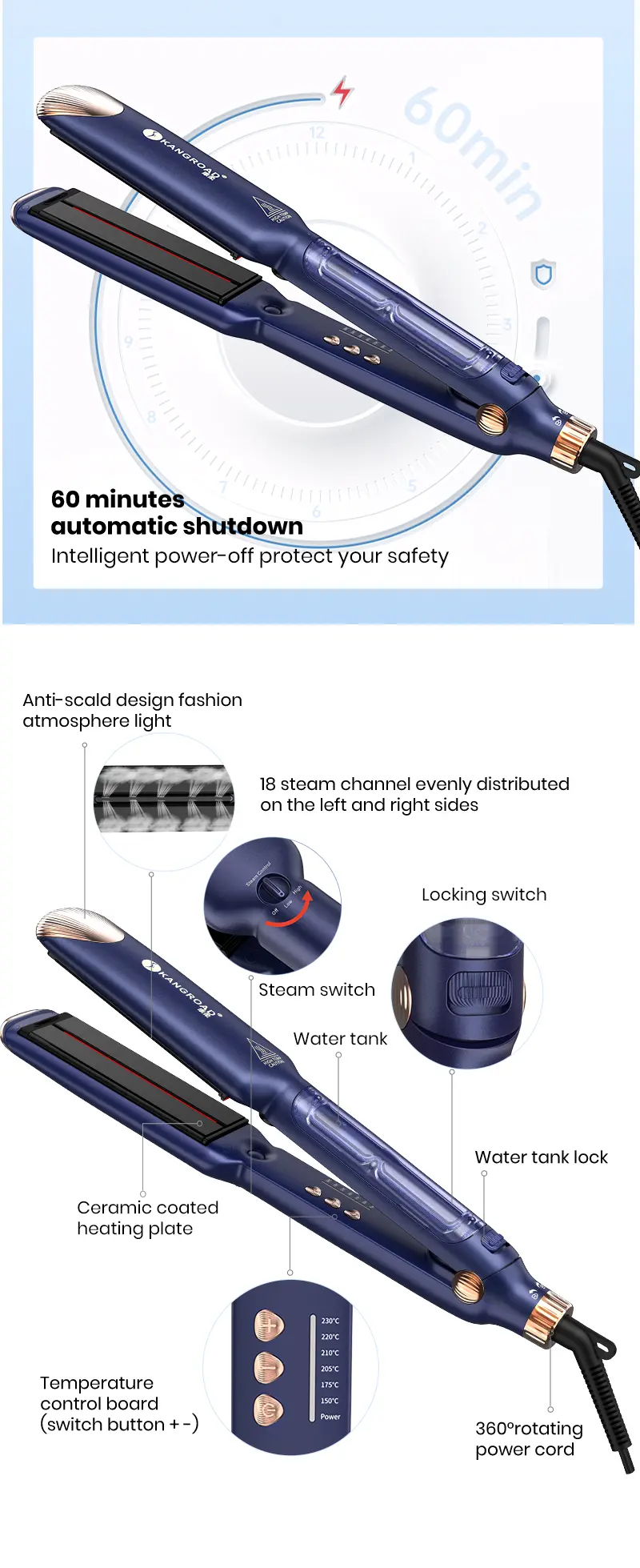 Infrared and Steam Hair Straightener details 9