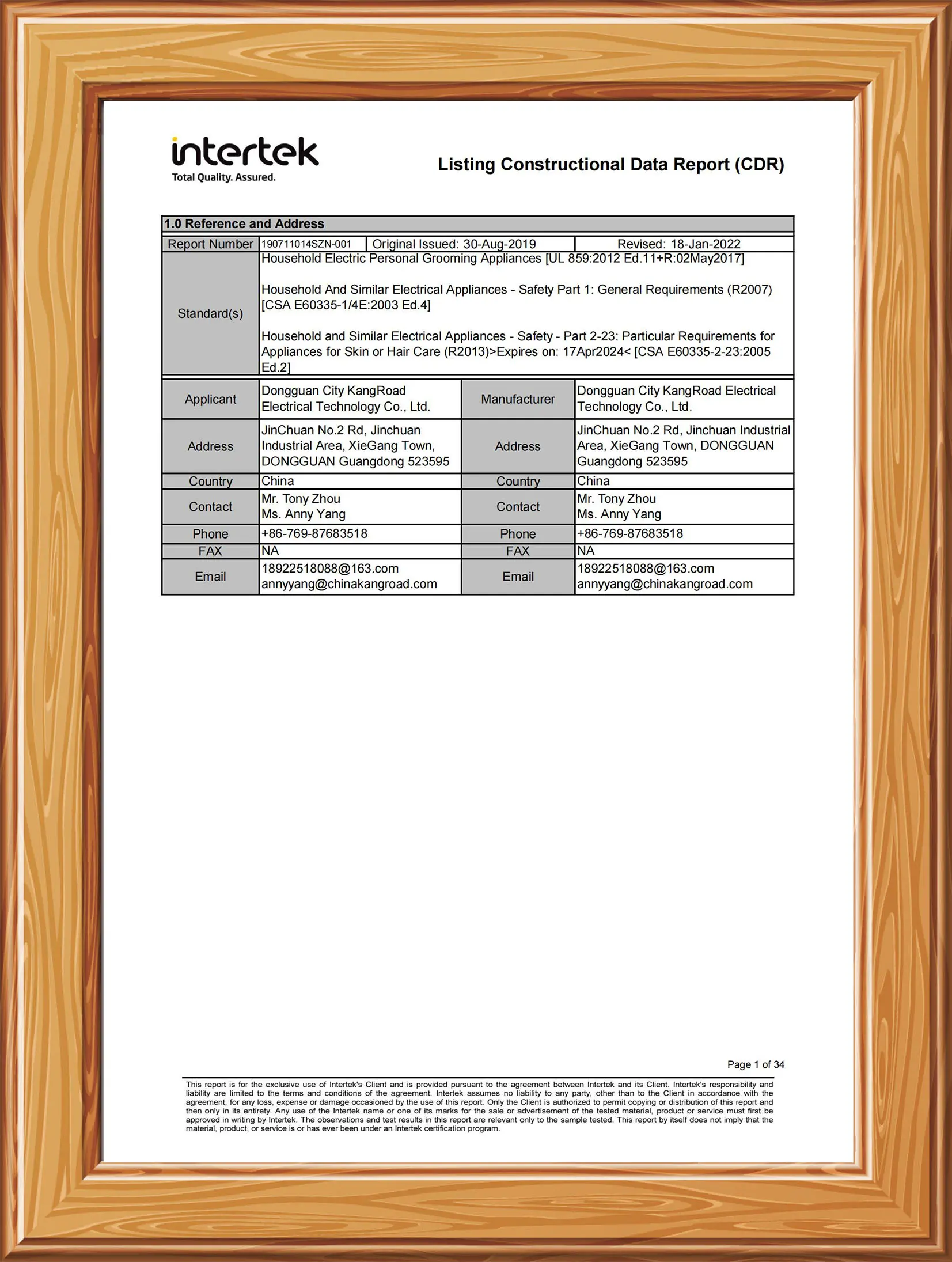 KR-198 California Proposition 65 Official Report Page 2