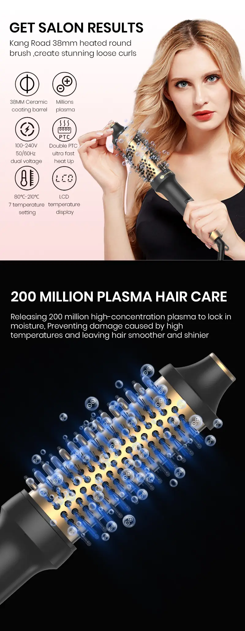 Professional heated hair curling brush view 1