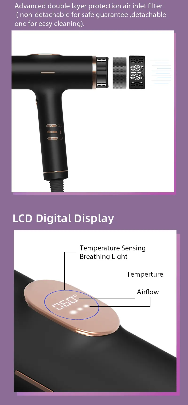 High speed negative ions hair dryer features 06