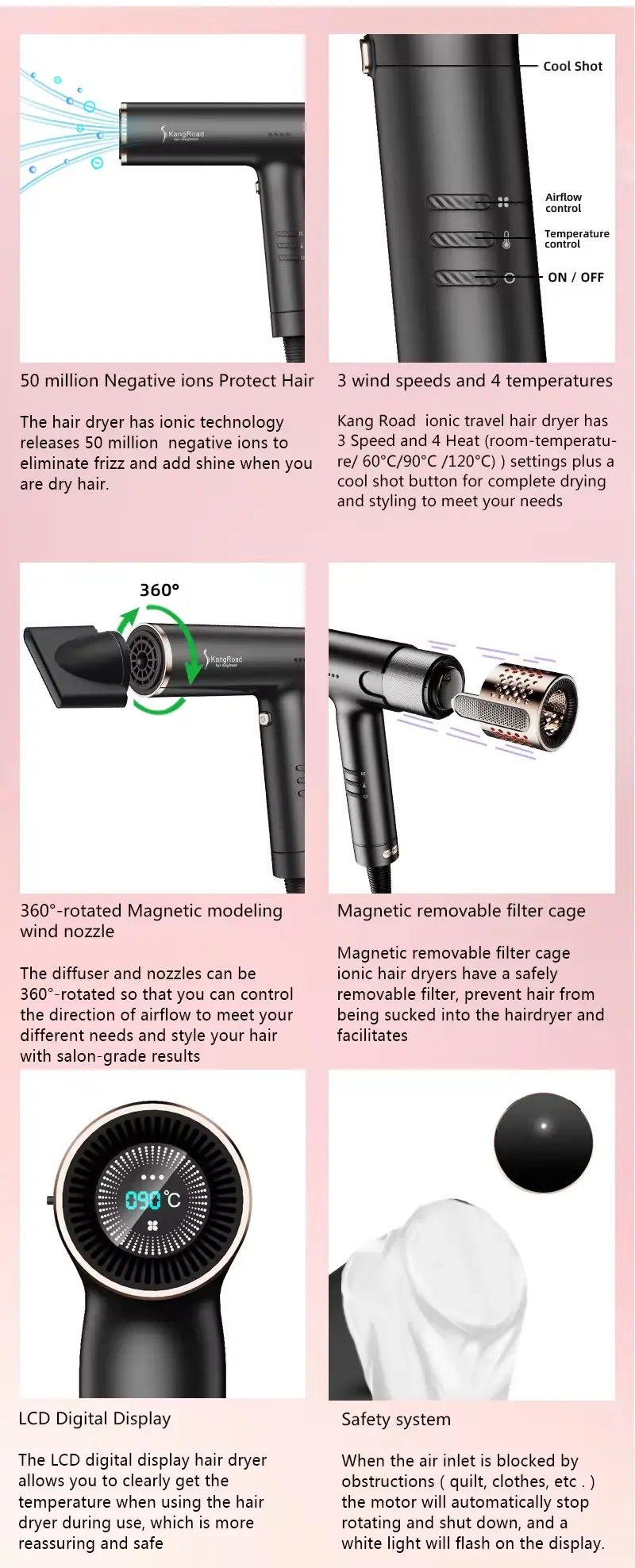High speed negative ions hair dryer details 2