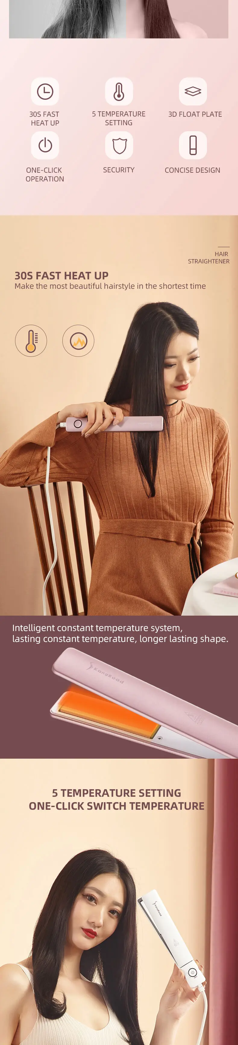 Ultra slim infrared hair straightener view 3