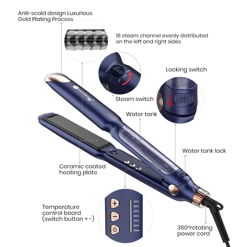 Custom Salon Steam Hair Straightener With Ceramic Plate For Frizz-free