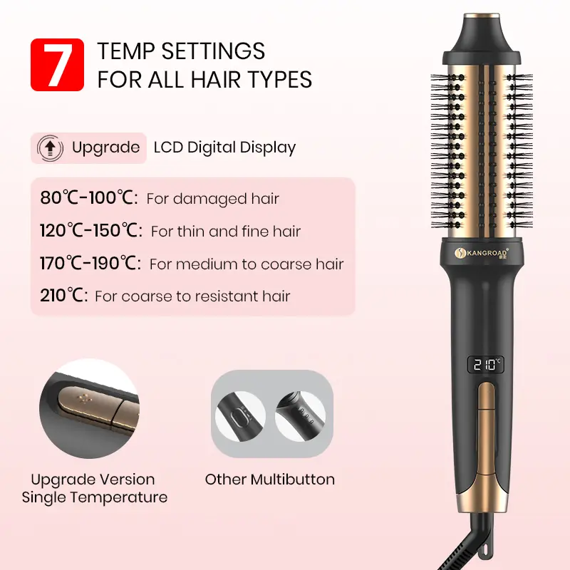 Custom Hair Tool Plasma Hair Thermal Brushes With LCD Display Dual PTC