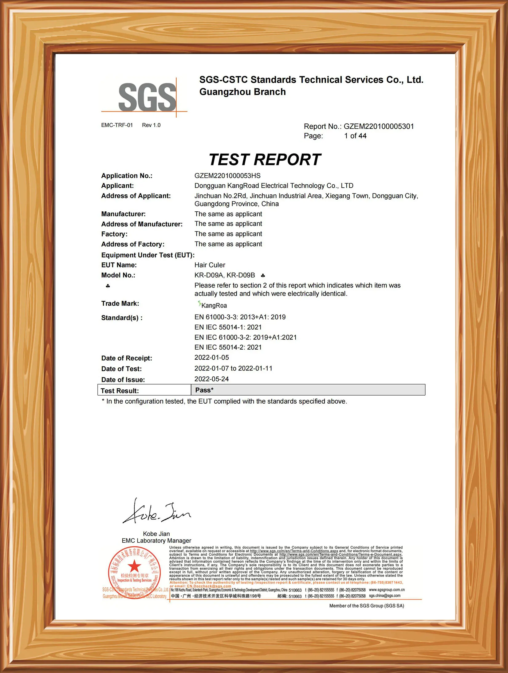 KR-D09A KR-D09B CE EMC UKCA Certification Document Page 2