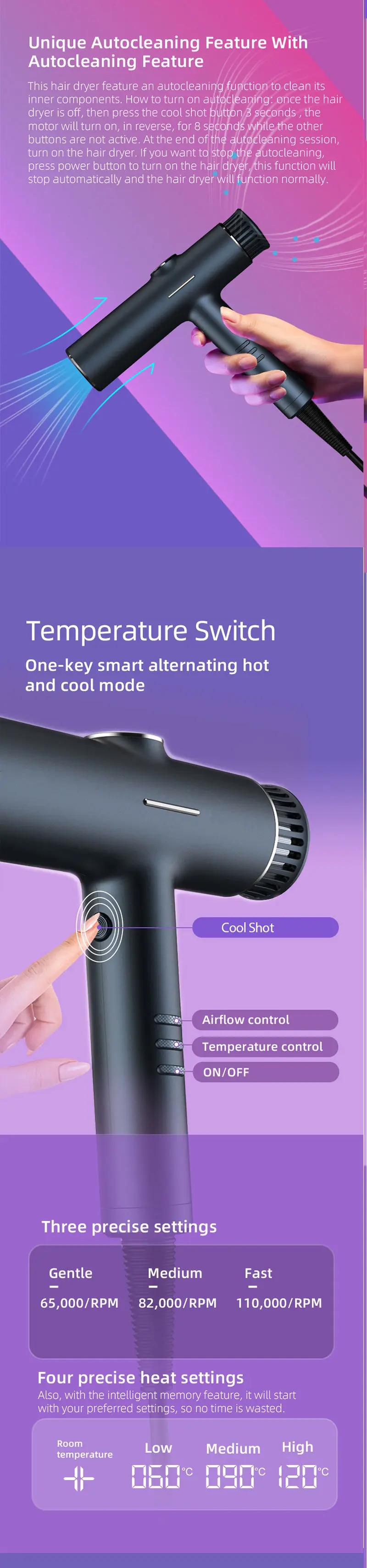 High speed powerful hair dryer - side view