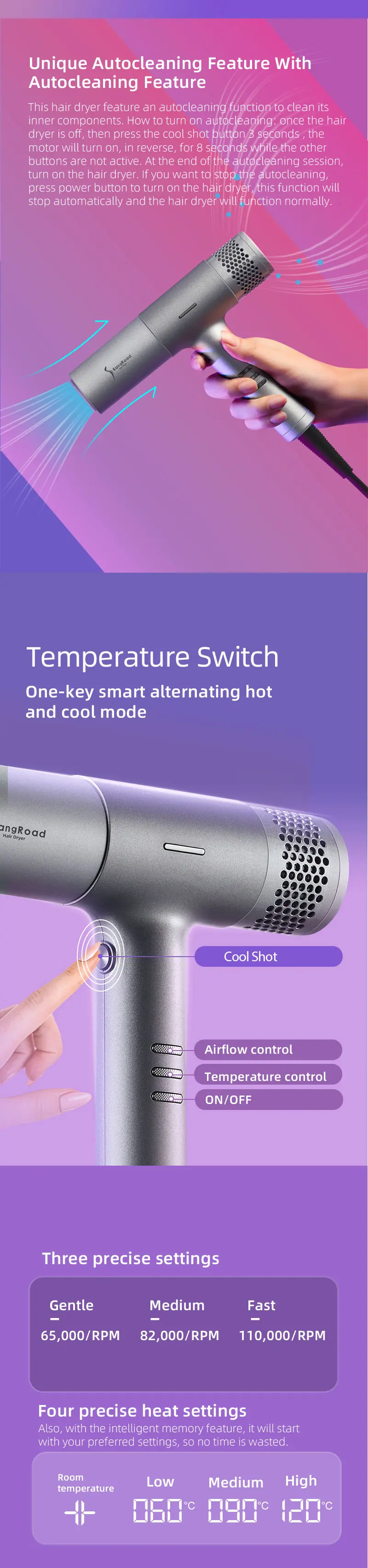 High speed negative ions hair dryer nozzles and styling