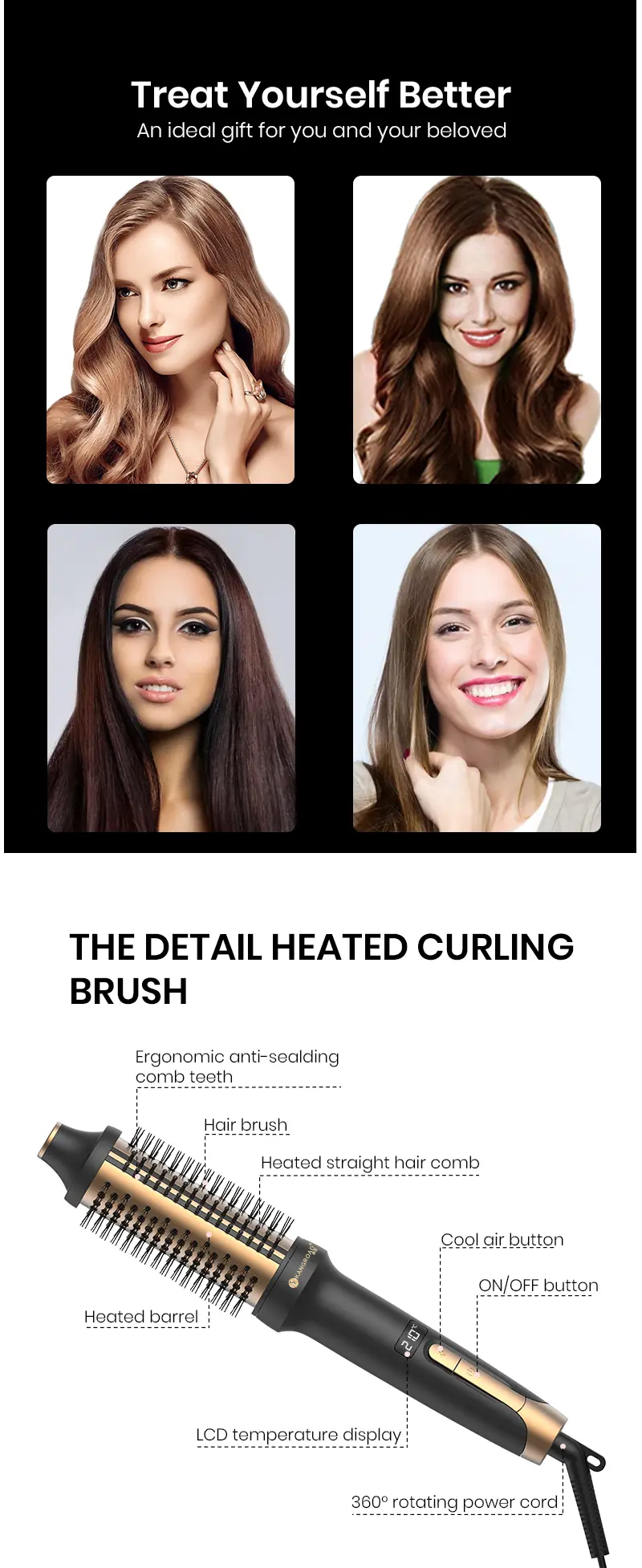 Professional heated hair curling brush view 7