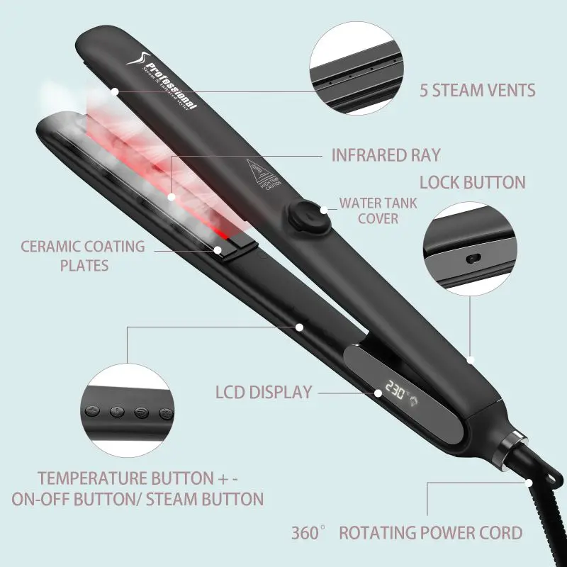 Wholesale Infrared Flat Iron Professional Straightener With Auto Steam