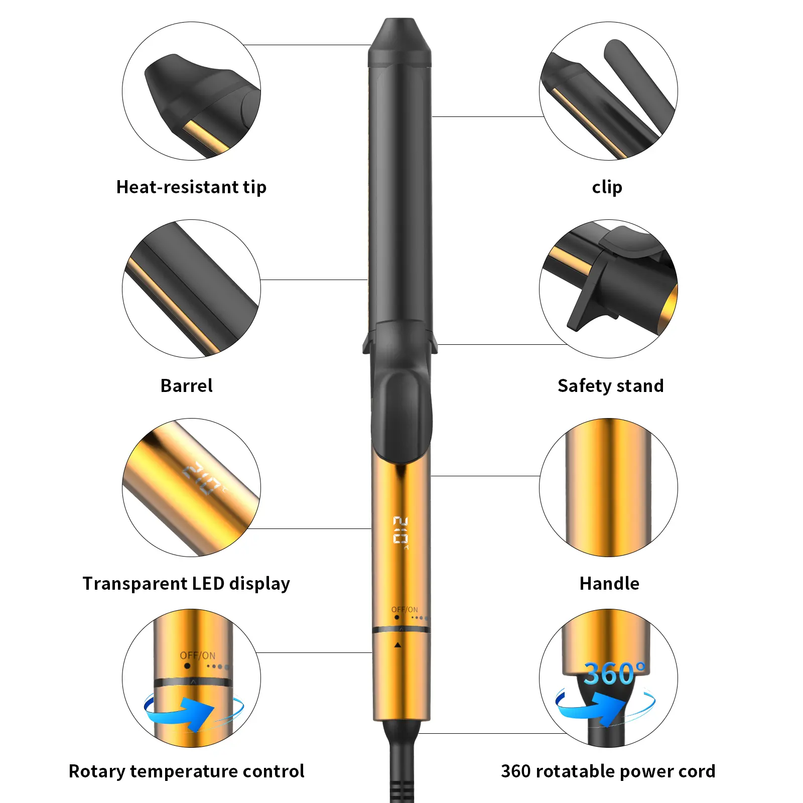 Custom OEM 25mm Ceramic Curling Iron with Rotary Temp Control, Dual Voltage Supplier, Factories
