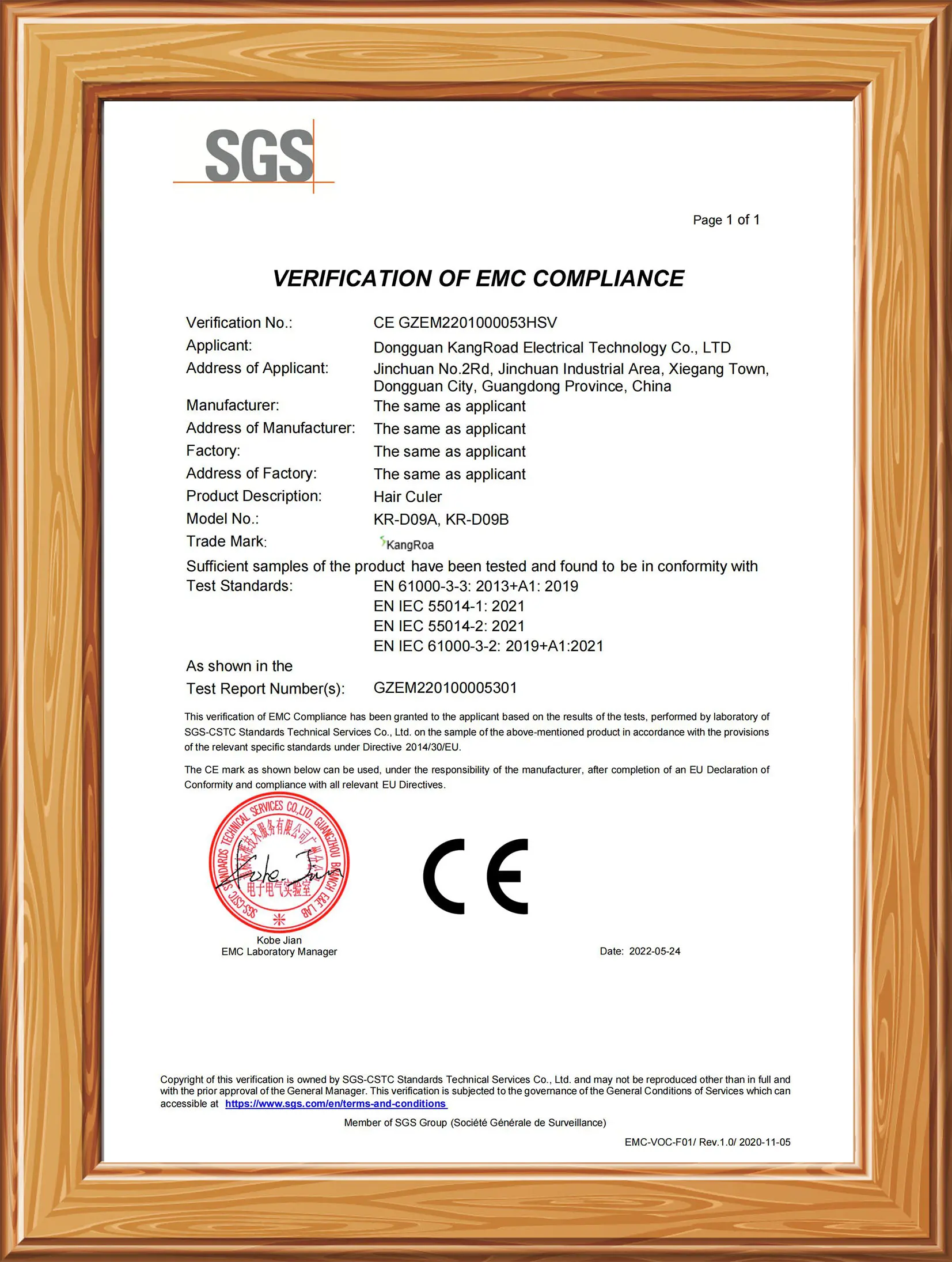 KR-D09A KR-D09B CE EMC UKCA Certification Document Page 3