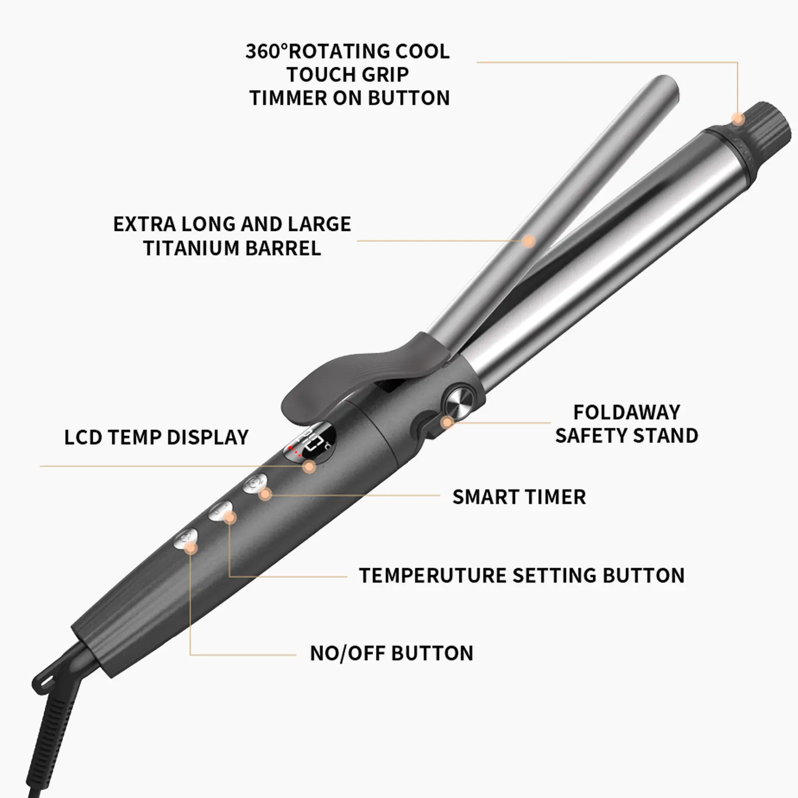 Custom Titanium Hair Curler 1.25-inch Curling Iron With Smart Timer