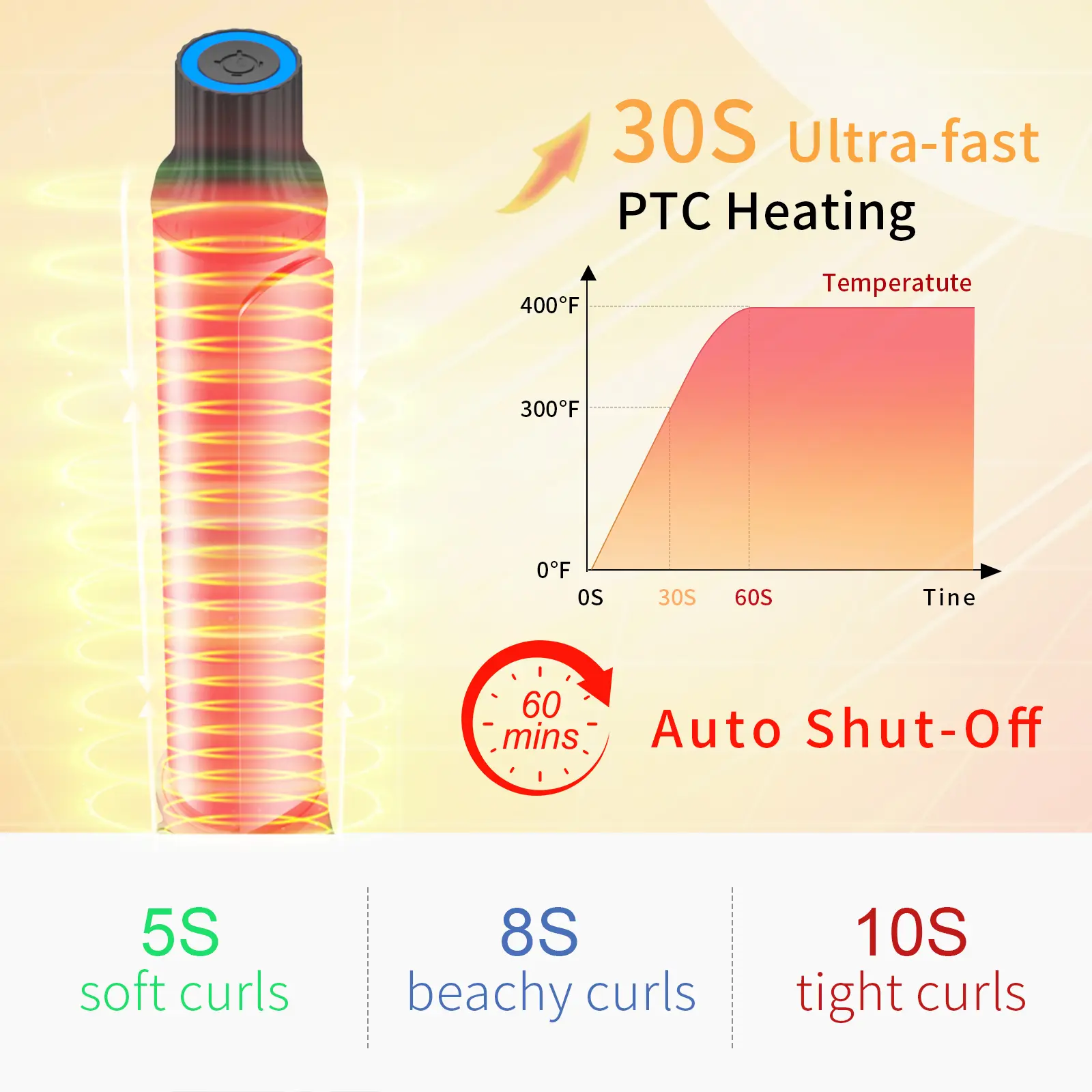 Custom Titanium Hair Curler 1.25-inch Curling Iron With Smart Timer