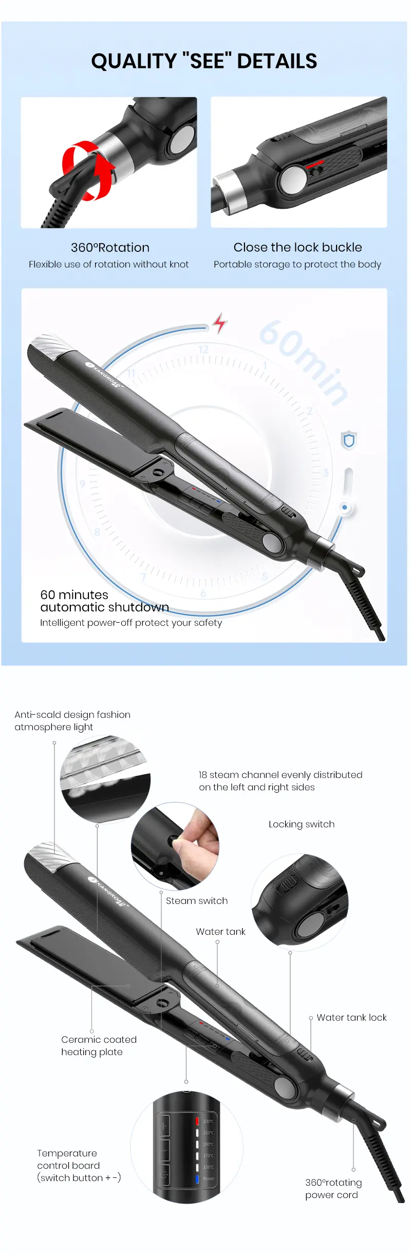 KR-088E Steam Hair Straightener Feature 7