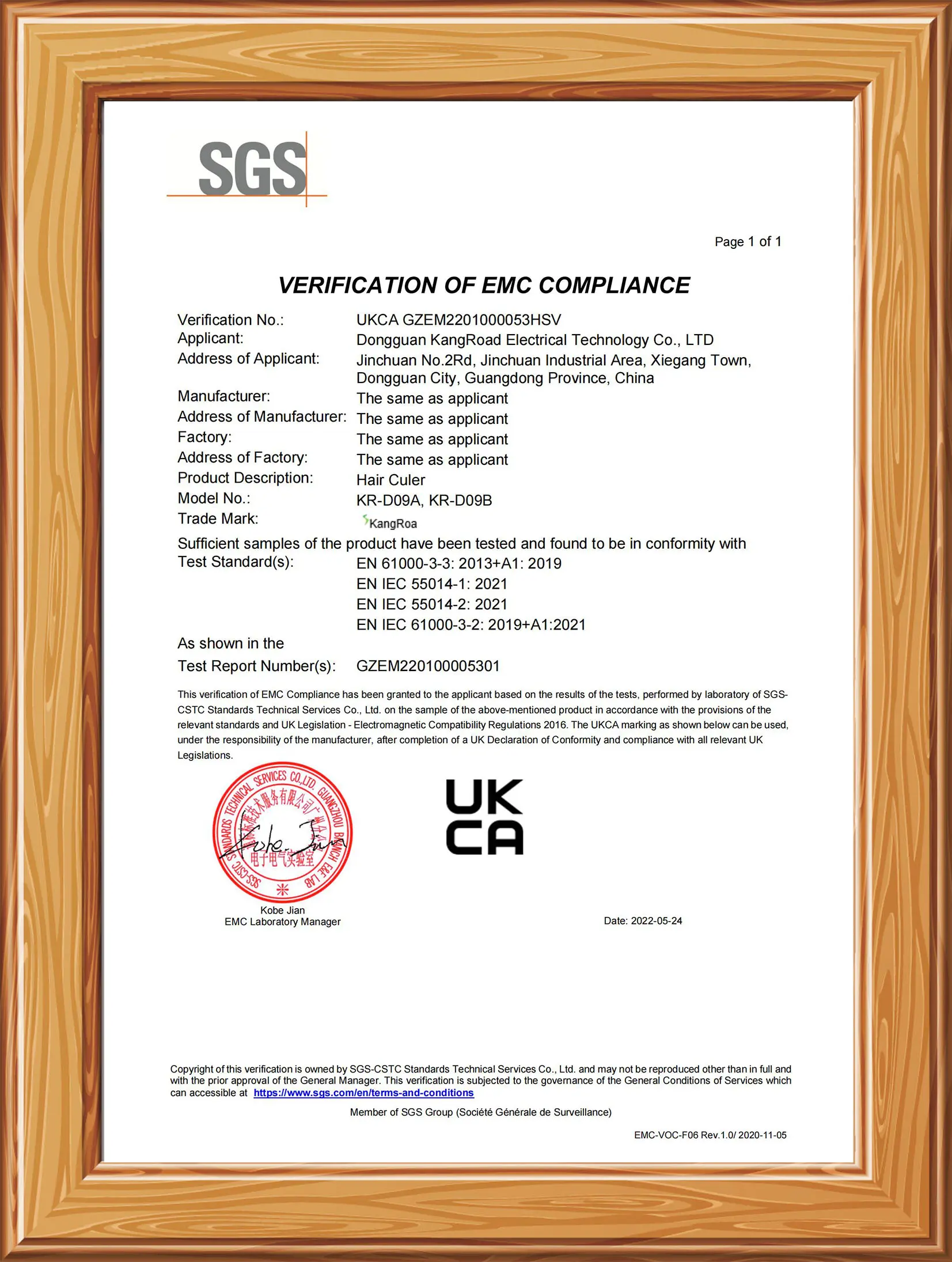 KR-D09A KR-D09B CE EMC UKCA Certification Document Page 4