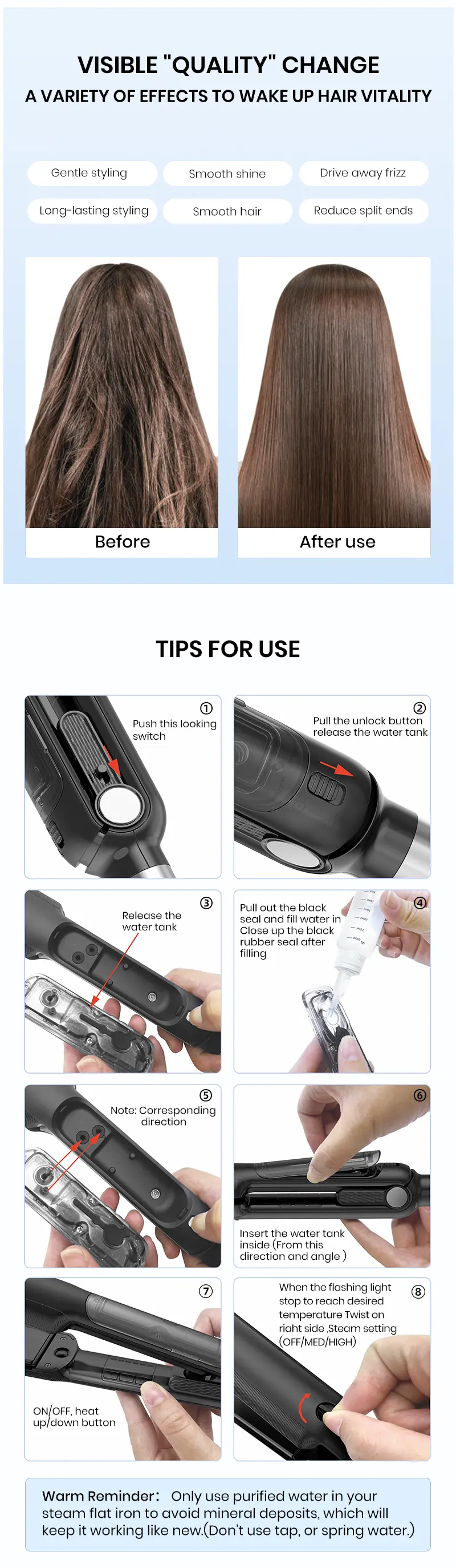 KR-088E Steam Hair Straightener Feature 6