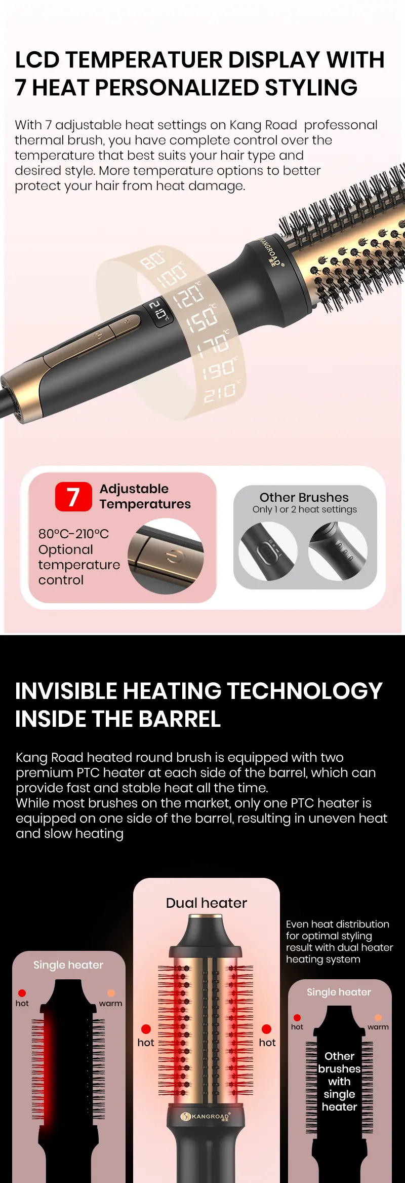 Professional heated hair curling brush view 2