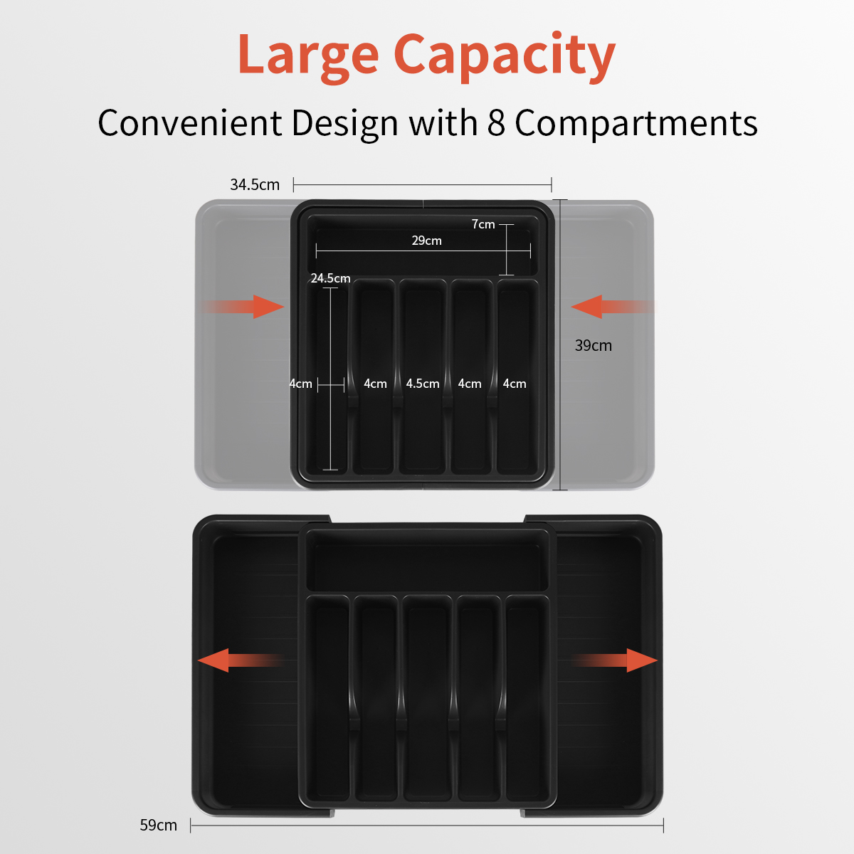 Hot Sale Drawer Flatware Storage Tray Black Expandable Cutlery Tray Plastic Organizer Tray For Cutlery