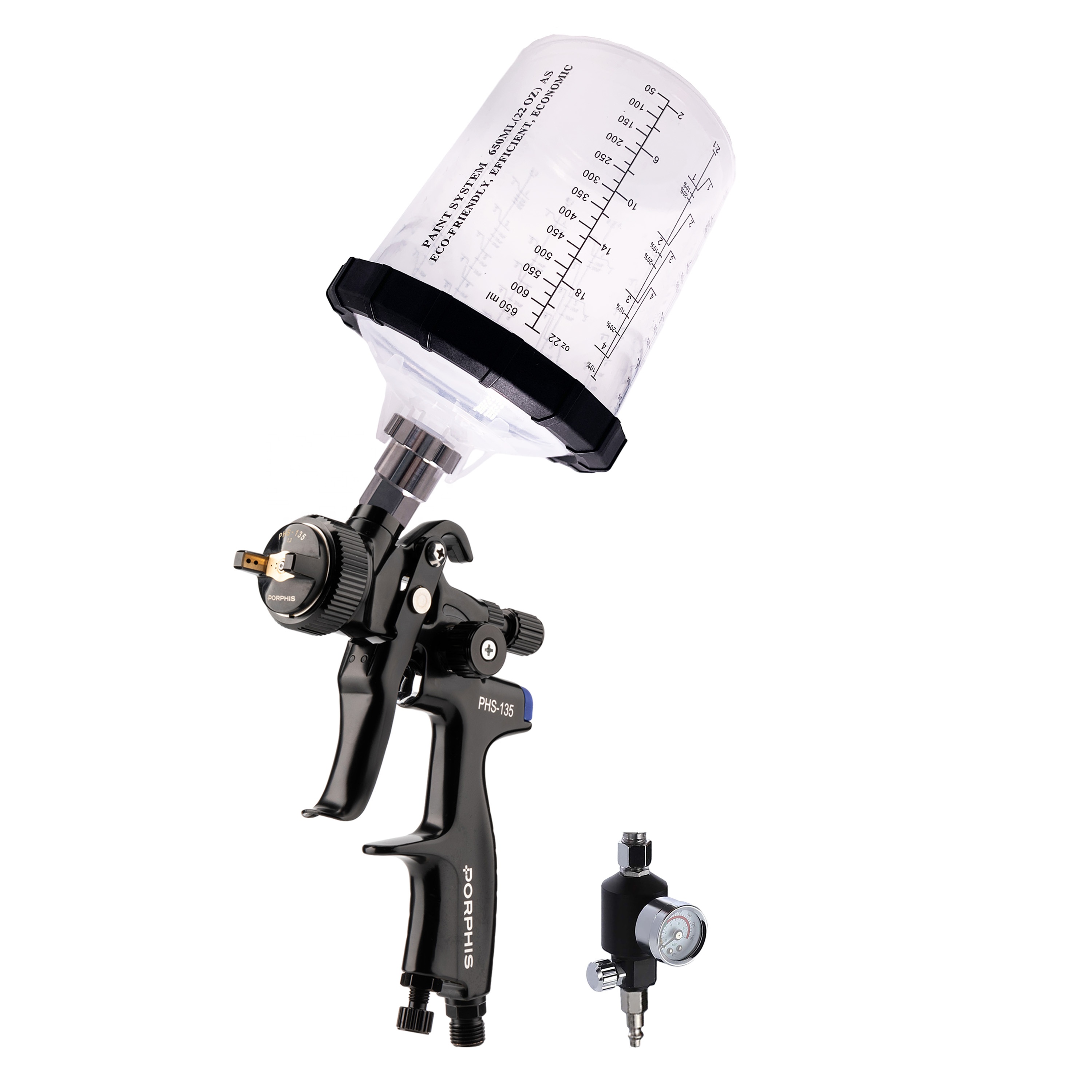 PORPHIS PHS-135B Professional 1.3mm Nozzle Spray Gun Pneumatic Air Paint Sprayer with Paint Mixing Cups for Car Painting Kit