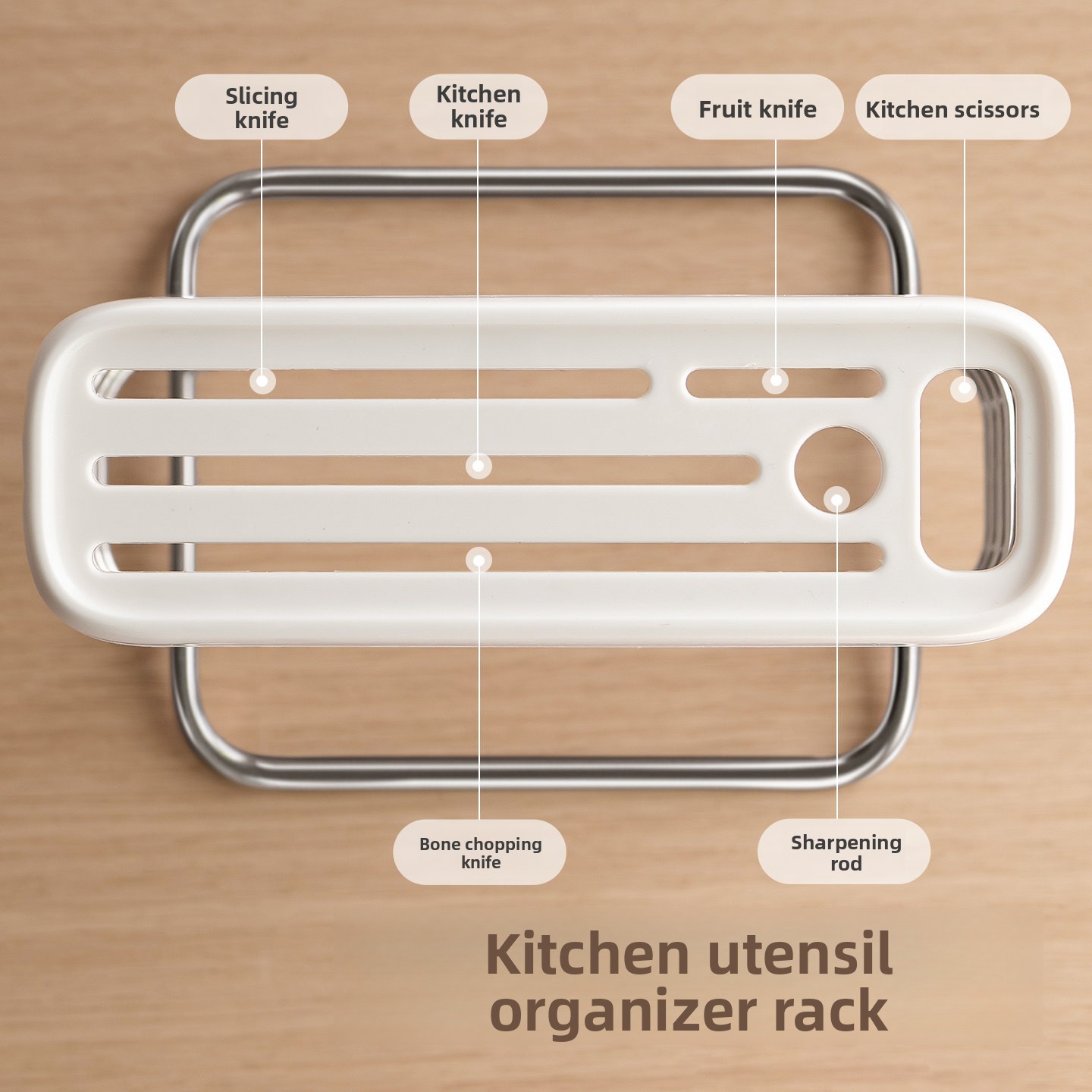 LANZYLO ODM Non-folding Stainless Steel Rectangular Standing Kitchen Knife Holder Shelf Multifunctional Countertop Tools Storage
