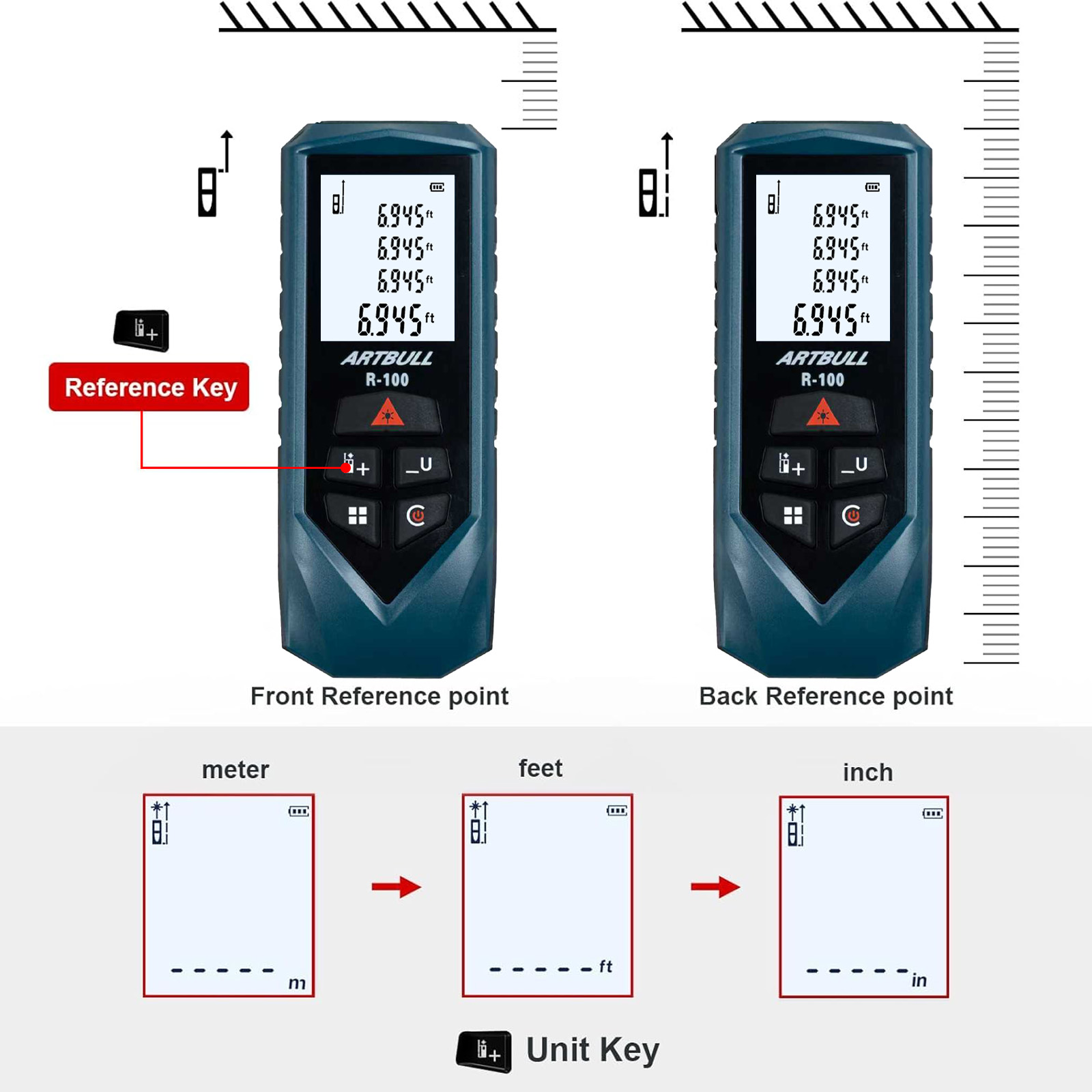 100m Laser Distance Meter Measure Tape Unit:m ,ft ,in Digital Laser Rangefinder